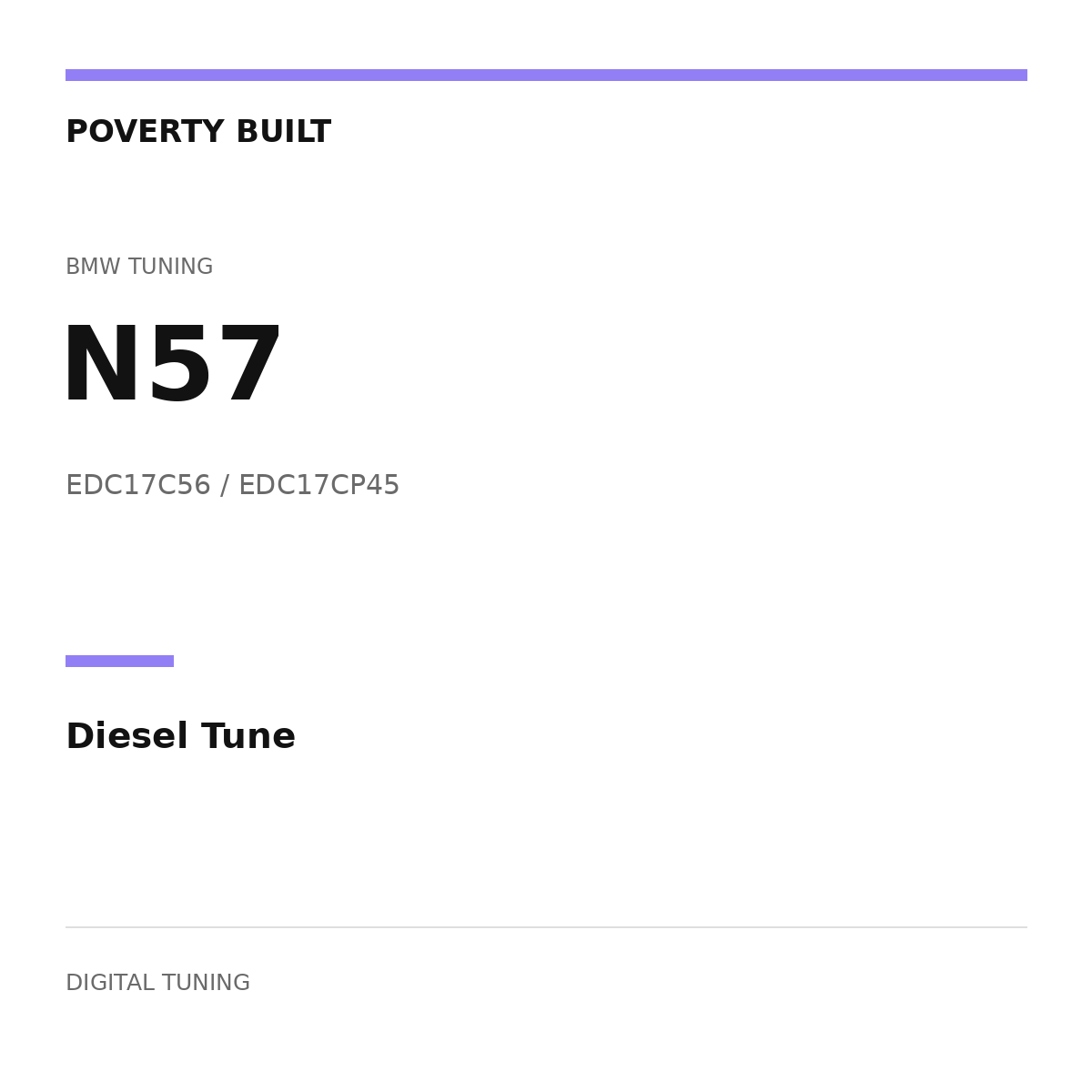 POVERTY BUILT — N57 Diesel Tune; EDC17C56 / EDC17CP45. Text-only digital tuning graphic.